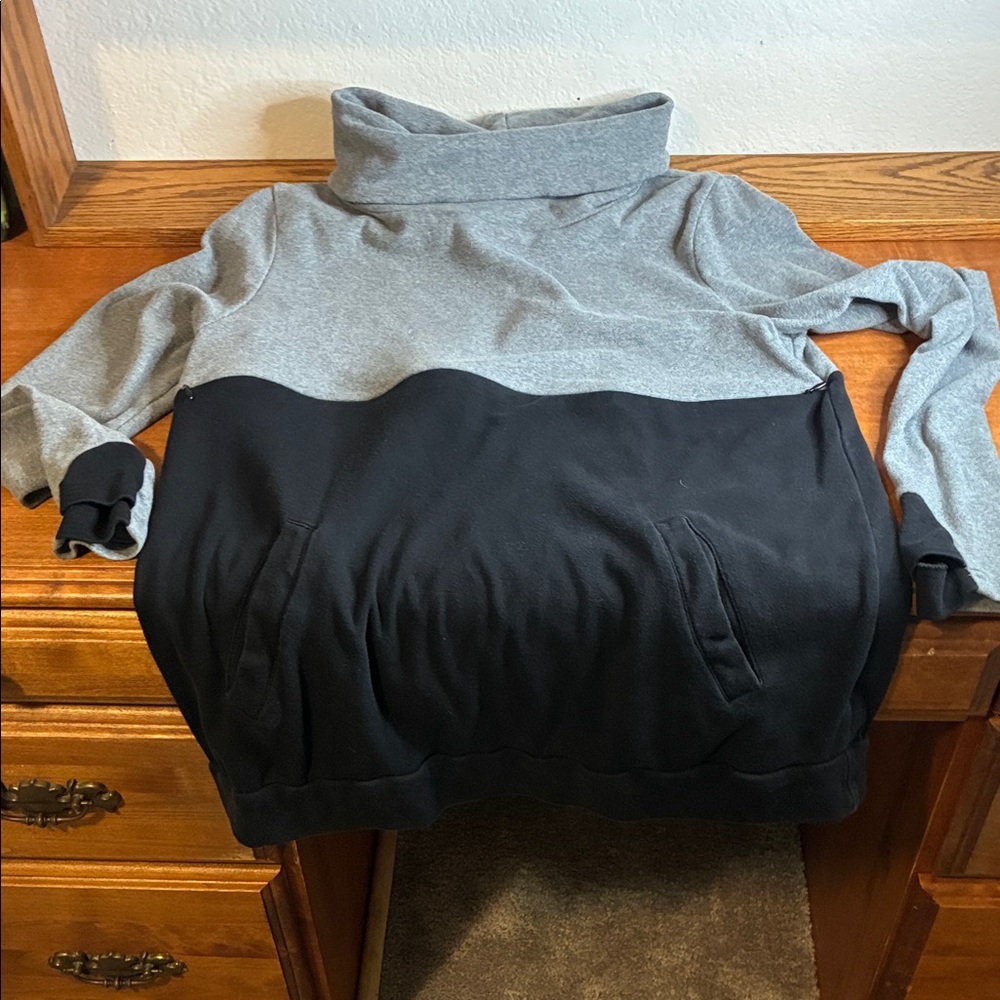 Nursing Queen Two-Tone Cowl Neck Sweater in Gray and Black